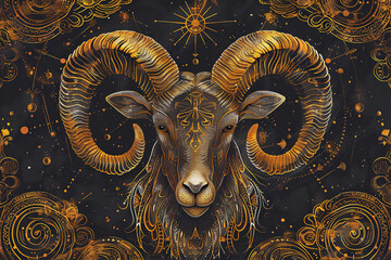 astrological composition with concept of aries zodiac sign symbol