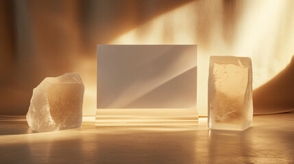 Warm Acrylic Display with Blank Card and Sunlit Amber Tones