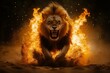 © vachom - Angry lion with open mouth. Expression of anger. Portrait of a large male lion with an open mouth on a dark background. Fire Lion