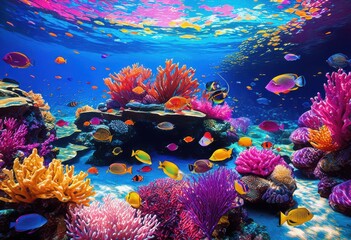 vibrant underwater scenery showcasing colorful marine life coral tropical clear blue waters, aquatic, biodiversity, diving, ecosystems, fauna, fins, flora