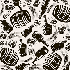 Whiskey background, pattern set. Collection icon whiskey. Vector