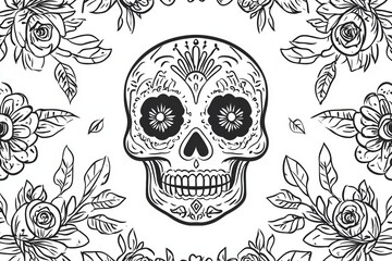 Wall Mural - Simple line art capturing the essence of Day of the Dead.