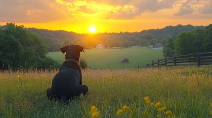 Sticker - Dog Watching Sunset on Farm