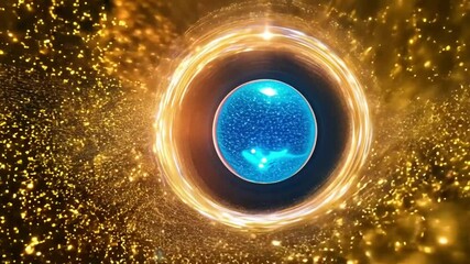 Wall Mural - A mesmerizing abstract scene featuring a glowing blue sphere surrounded by swirling golden light.