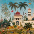 © Infinity - Mughal Palace Garden: A Miniature Painting of Architectural Splendor