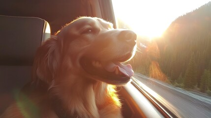 Poster - Golden Retriever Dog on a road trip 