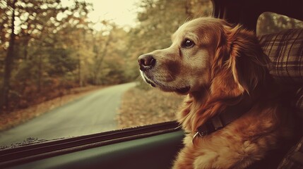 Canvas Print - Golden Retriever Dog on a road trip  