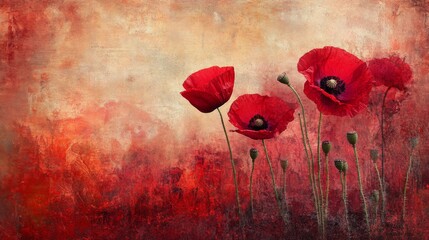 Sticker - Textured abstract background with bold red tones and subtle poppy imagery in the mix.