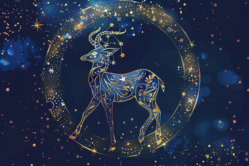 Astrological composition with concept of Deer zodiac sign symbol