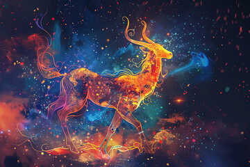 Wall Mural - Astrological composition with concept of Deer zodiac sign symbol