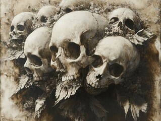 Canvas Print - Memento Mori: A Still Life of Skulls and Decay