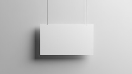 Wall Mural - Hanging White Blank Sign in Minimalist Studio Lit by Soft Light