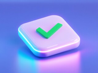 A modern green checkmark on a glowing button, symbolizing approval and success in a digital context.