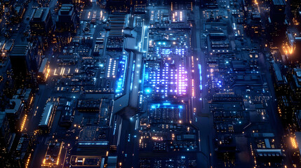 Wall Mural - Circuit Board City: A Futuristic Vision of Technology