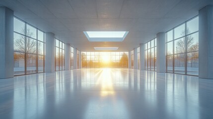 Canvas Print - Modern Building Interior With Sunset View