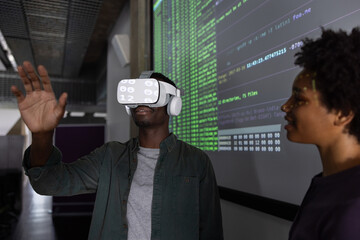Game designers testing VR technology at a technology conference