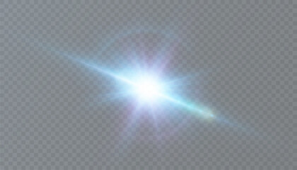 Bright blue light effect. Bright lens flare. Blue glow effect. Starry flares with shimmering highlights. Beautiful shimmering lens flare light effect. Vector 10 EPS	
