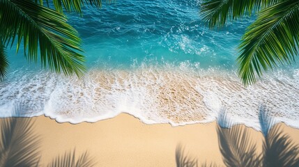 Wall Mural - Tranquil Beach with Palm Trees and Gentle Waves