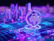 © Tackey - Futuristic digital globe on a technological backdrop with vibrant neon lights representing connectivity.
