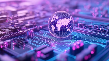 Poster - Futuristic digital globe on a circuit board, showcasing global connectivity and technology integration.