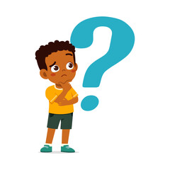 Wall Mural - little kid feeling curious and stand beside question mark