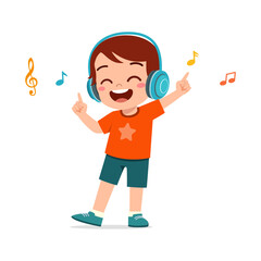 Wall Mural - little kid wear headphone to listening music