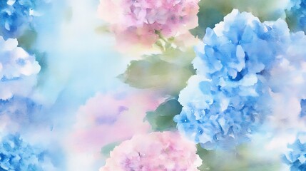 Poster - Pink and blue hydrangea flower watercolor style painting.  