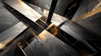 Wall Mural - Sharp, angular lines in black and gold intersecting on a dark background, creating a sleek, modern abstract composition.