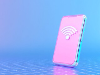 Poster - Smartphone with wireless connectivity symbol on vibrant gradient background.