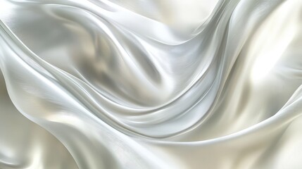 Wall Mural - Soft, fluid lines in shades of silver and white curving across the background, creating a smooth, luxurious abstract design.