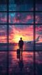 © liliyabatyrova - A man is standing in front of a window at an airport, holding a suitcase