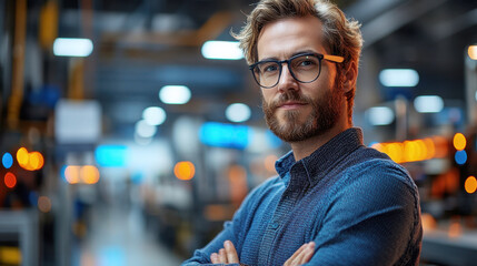 Handsome Bearded Man Shopping for Sunglasses in Urban Store