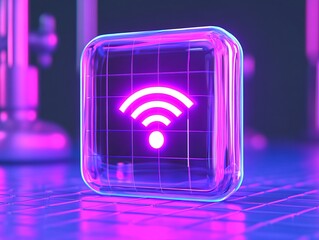 Poster - vibrant wireless signal icon in neon colors, representing connectivity and digital communication.