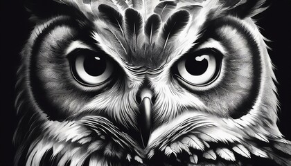 Wall Mural - Black and white image of an owl's partial face showcasing the beauty of nature's creatures