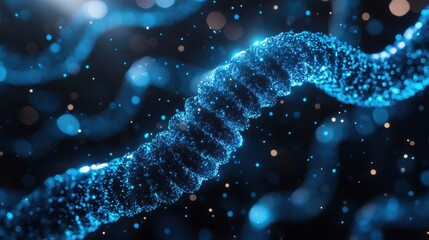 Glowing Digital DNA Strand in Blue Tones