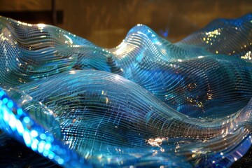 Poster - Elegant blue waves of glass artistry capture the essence of nature in a vibrant display of creativity and craftsmanship. Generative AI