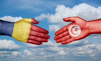 Tunisia and Romania country handshaking with flags, consensus concept international co-operation illustration