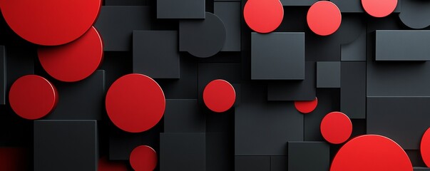 Poster - Abstract geometric pattern with black and red circles and squares