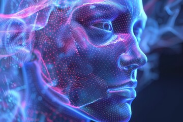 Poster - A vivid blend of tech and art, featuring a neon-lit digital face in a futuristic setting. Generative AI at its best!