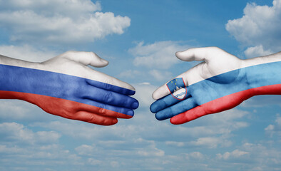 Slovenia and Russia country handshaking with flags, consensus concept international co-operation illustration