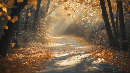 Peaceful autumn scenery with fallen leaves