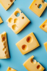 Sticker - Cheese slices on blue background