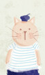 © Westend61 - Illustration of a cute marine cat wearing a striped shirt and a beret.