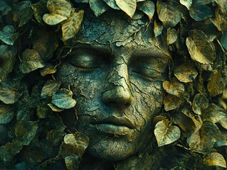 Wall Mural - Green Face: A Surreal Portrait of Nature