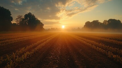 Sticker - Sunrise over a Field of Crops