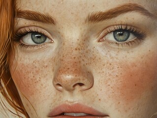 Poster - Close-Up Portrait of a Woman with Freckles and Blue Eyes