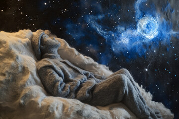 Wall Mural - man starry night dream stargazing cosmic universe 