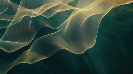 Wall Mural - A minimalistic abstract background of thin, intersecting lines in gold against a dark teal background, creating a sense of movement.