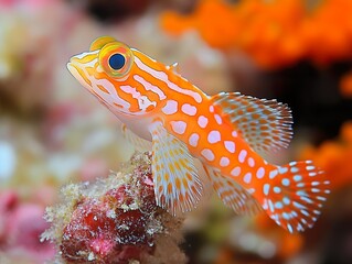 Wall Mural - Orange and White Spotted Fish on Coral Reef