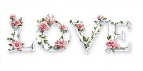 Poster - Beautiful floral artwork spelling love in soft colors against a clean white background